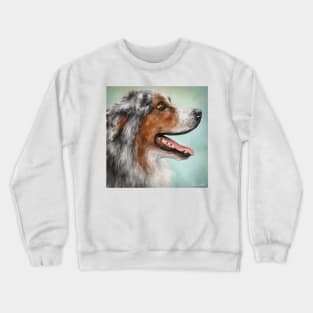 Painting of a Gorgeous Enthusiastic Australian Shepherd with Open Mouth from the Side. Crewneck Sweatshirt